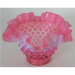 Fenton Cranberry Opalescent Hobnail Ruffle Bowl#2051632