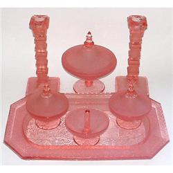 Brockwitz WILLOW Pink Pressed Glass Vanity Set #2051634