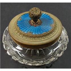 Blue Guilloche Enamel, Brass, Glass Powder Jar #2051667
