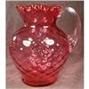 Image 1 : Cranberry QUILTED Pitcher CLEAR Handle ANTIQUE #2051722