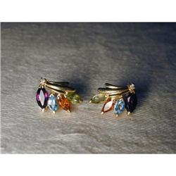 14K YG Peridot Amethyst Topaz Citrine Earrings #2051761