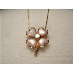 14K Pink Gold Mop Pearl 4 Leaf Clover Pendant #2051769