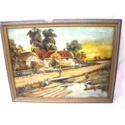 William Lade  Days End Oil on Board Painting #2051861