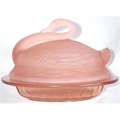 Sowerby Pink Pressed Glass Swan Butter Dish 2023894