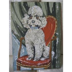 Painting of a poodle sitting on a red chair!  #2060456