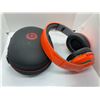 Image 1 : Pair of orange Bluetooth stereo dynamic headphones w/ case