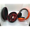 Image 2 : Pair of orange Bluetooth stereo dynamic headphones w/ case