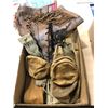 Image 1 : Box of assorted vintage leather items - boots/ knife sheath/ bag