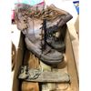 Image 2 : Box of assorted vintage leather items - boots/ knife sheath/ bag