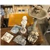 Image 1 : Group of 6 decorative yard ornaments - small pagoda water fountain/ 3 plaques & 2 small statue figur