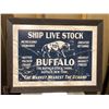 Image 1 : Framed rustic look The Buffalo Stockyards advertisement print - 33 1/2in 25 1/2in