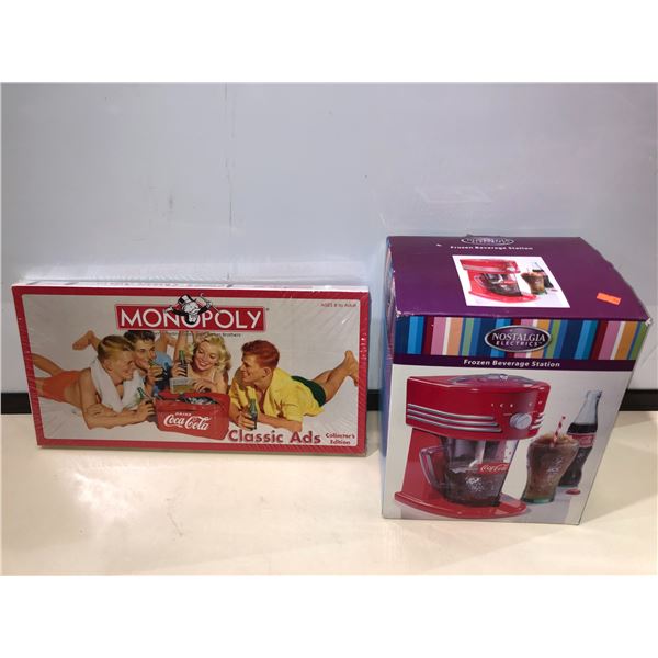 Factory sealed Monopoly Coca-Cola collectors edition board game & Nostalgia Electrics Coca-Cola Froz