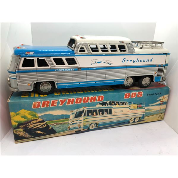 HTC made in Japan Greyhound bus tin lithograph w/original box