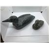 Image 1 : Pair of carved soapstone birds (signed on bottom) - approx. 10in x 4in & approx. 5 1/2in x 2in