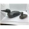 Image 2 : Pair of carved soapstone birds (signed on bottom) - approx. 10in x 4in & approx. 5 1/2in x 2in