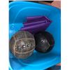 Image 2 : 3 boxes of assorted exercise room equipment - medicine ball/punching bag/twist boards/etc..