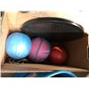 Image 5 : 3 boxes of assorted exercise room equipment - medicine ball/punching bag/twist boards/etc..