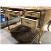 Image 2 : Beautifully crafted French inspired pine w/burl inlay top 5 drawer writing desk