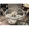 Image 3 : Vintage wrought iron 5 piece glass top white patio table set
