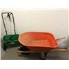 Image 2 : Heavy duty orange wheel barrel & scotts seed spreader & handheld seat spreader