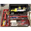 Image 2 : Black Rubbermaid tool box & red metal box w/contents