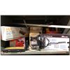 Image 2 : Shelf lot of assorted tools - cordless power wrench kit/14" tile cutter/mechanics bench vise/craftsm