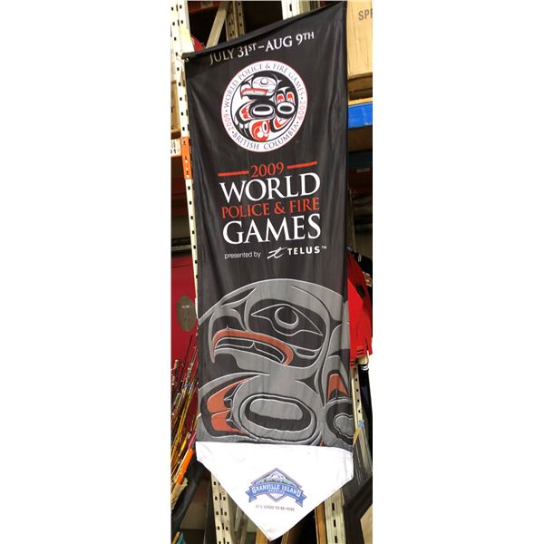 2009 world police & fire games July 31st - Aug. 9th BC hanging street flag w/First Nations motif