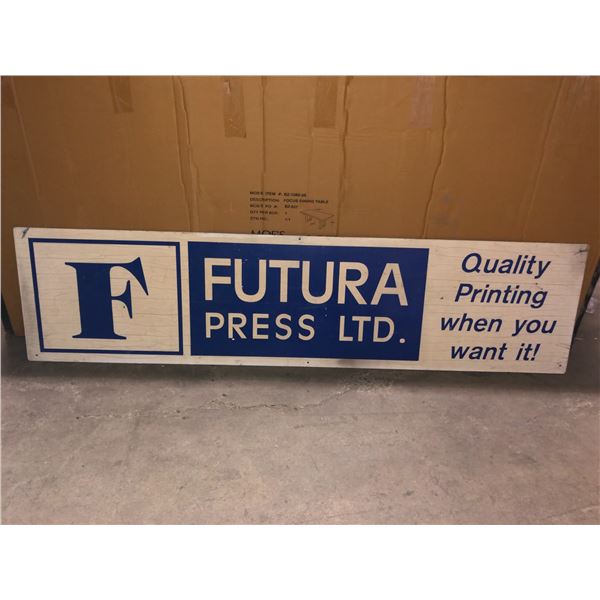 Vintage metal advertising sign (Futura Press LTD) - 21in x 85in