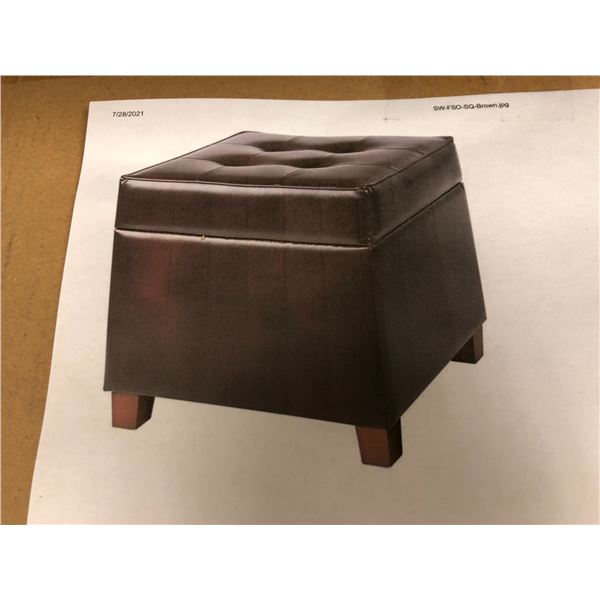 Sortwise brown upholstered square storage ottoman w/hinged lid (Scratch and Dent store return)