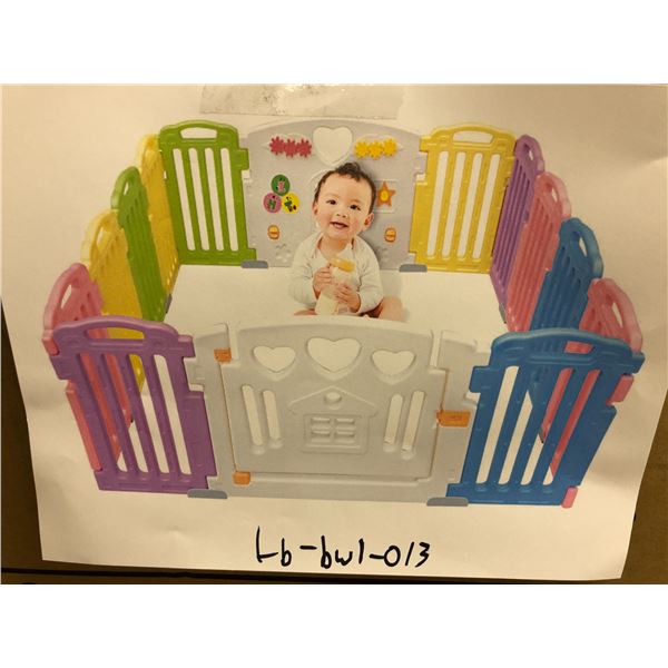 Living basics baby playpen mix colours w/hearts (Scratch and Dent store return)