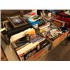 Image 1 : Table lot of assorted office supplies/electronics/games/books/misc. items