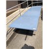 Image 2 : Group of 4 outdoor tables blue fibre glass w/black metal single pedestal bases heavy duty