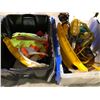 Image 1 : Three plastic storage boxes of assorted - electrical cords/tow ropes/safety vests/trouble lights/etc