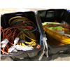 Image 2 : Three plastic storage boxes of assorted - electrical cords/tow ropes/safety vests/trouble lights/etc
