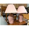 Image 1 : Pair of pink glass table lamps & brass floor lamp