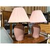 Image 1 : Pair of pink glass table lamps & brass floor lamp