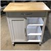 Image 1 : White & natural rolling prep cabinet/kitchen island