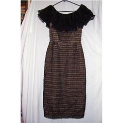 Vintage Black Silk Chiffon And Lace Dress  #2010901