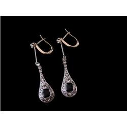 Art Deco 18K Platinum Diamond Onyx Earrings #2022683