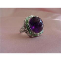 Art Deco 14K Enamel Amethyst Ring #2022684