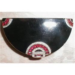 DECO Compact RHINEstones BLACK Enamel VINTAGE #2023140