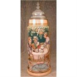 GERMAN Beer STEIN Full COLOR Relief PEWTER Lid #2023208