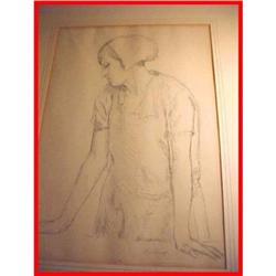 Myron Barlow 1873-1937 Peasant Woman Drawing #2023239