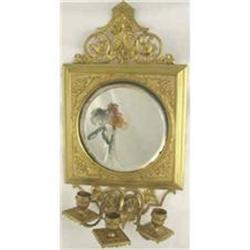 Brass Mirror & Candleholder c1900  #2023379