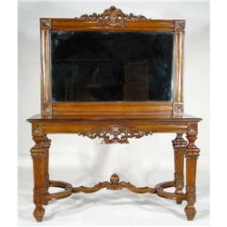 ANTIQUE WALNUT SOFA CONSOLE TABLE w MIRROR #2038639