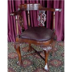 ANTIQUE WALNUT CORNER LIBRARY LEATHER CHAIR #2038647