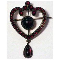 Bohemian garnet heart brooch  tear drop shaped #2049962