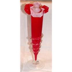 Fenton Red and White Lacy Edge Vase #2063916