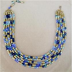 Vintage Blues Glass Beads Necklace #2063932