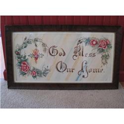 Antique "God Bless Our Home" Watercolor  #2063955